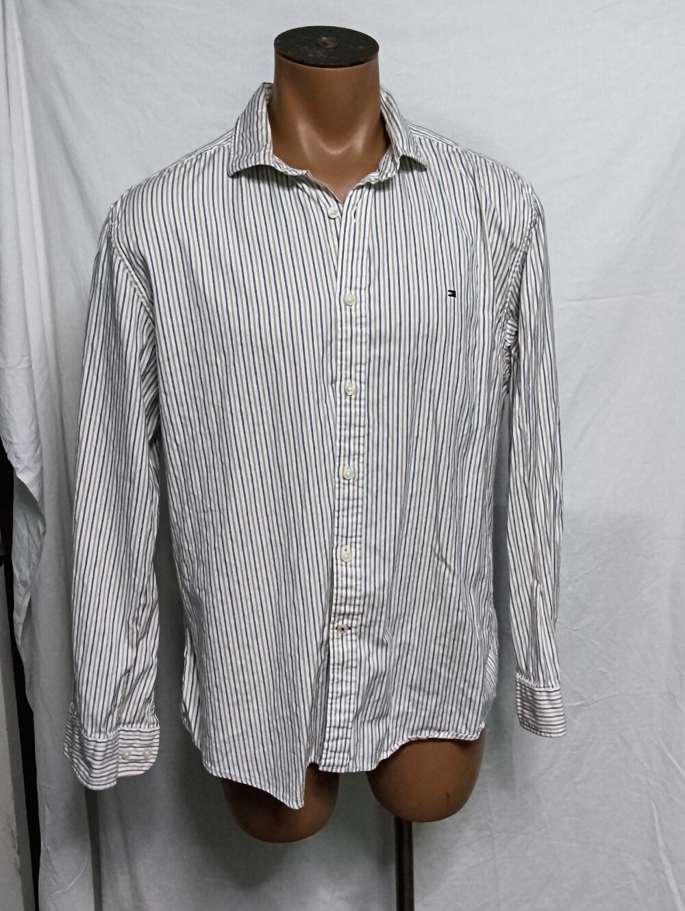 Tommy Hilfiger White with Navy Thin-Stripe Men's Button-Up Shirt